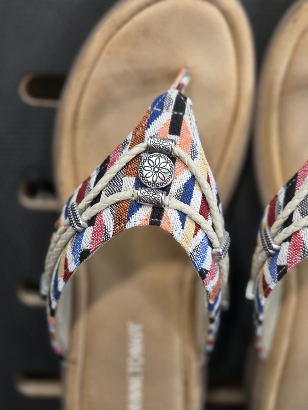 Minnetonka Tan Sandals with Multicolor Braided Straps - Picture 2 of 9